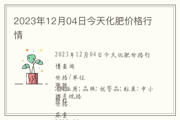 2023年12月04日今天化肥價格行情