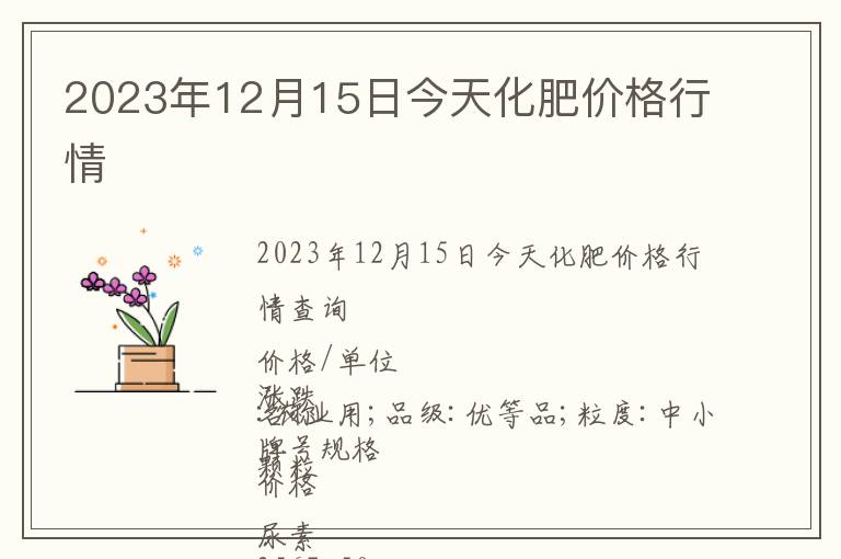 2023年12月15日今天化肥價格行情
