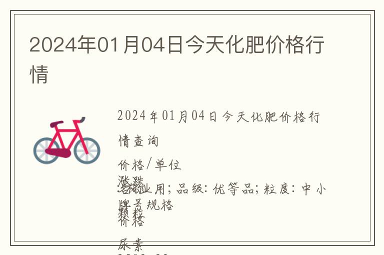 2024年01月04日今天化肥價格行情