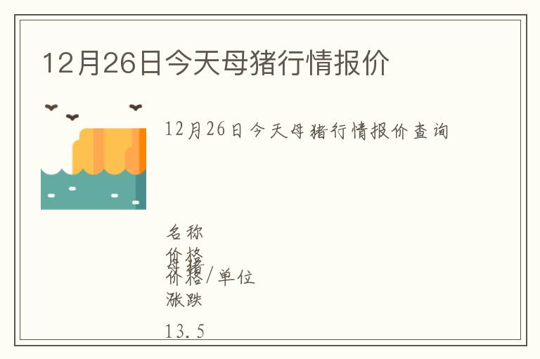 12月26日今天母豬行情報價