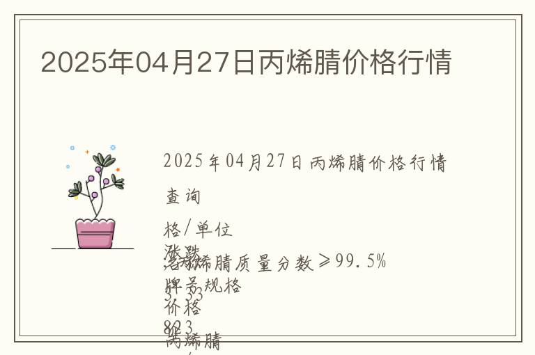 2025年04月27日丙烯腈價(jià)格行情