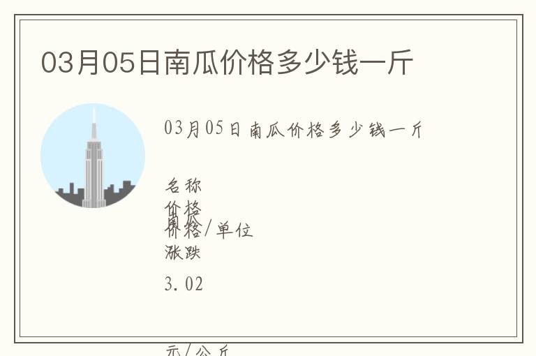 03月05日南瓜價格多少錢一斤