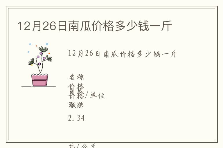 12月26日南瓜價格多少錢一斤