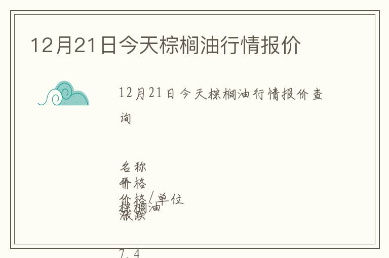 12月21日今天棕櫚油行情報價