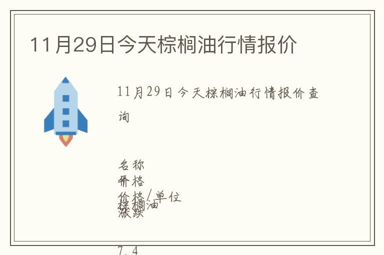 11月29日今天棕櫚油行情報價