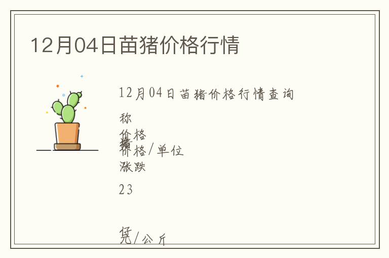 12月04日苗豬價格行情