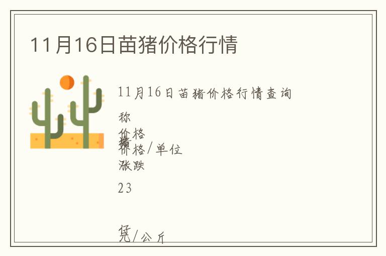 11月16日苗豬價格行情