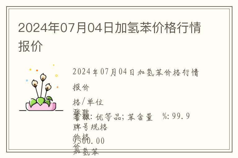 2024年07月04日加氫苯價格行情報價