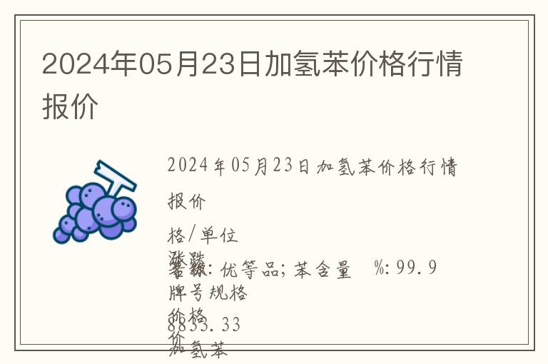 2024年05月23日加氫苯價格行情報價