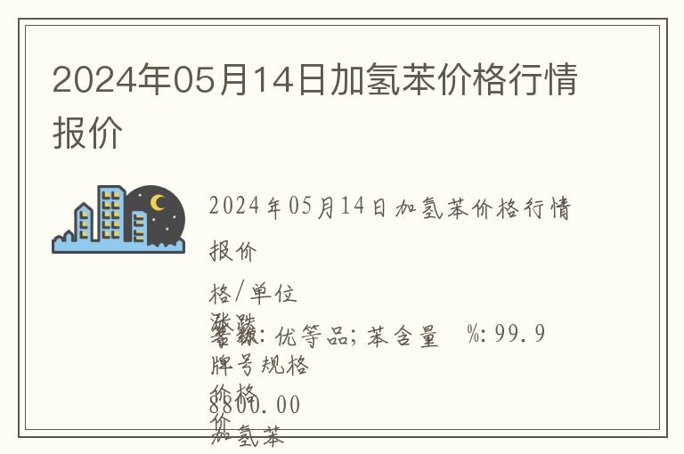 2024年05月14日加氫苯價格行情報價