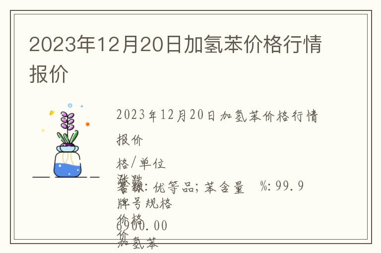 2023年12月20日加氫苯價格行情報價