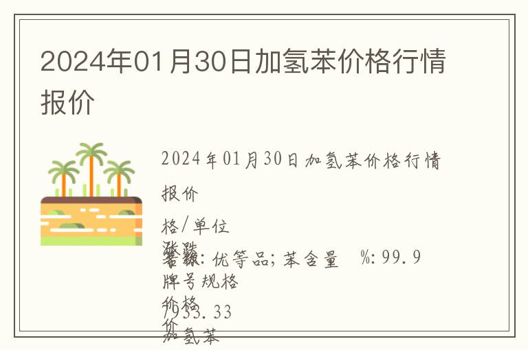2024年01月30日加氫苯價格行情報價