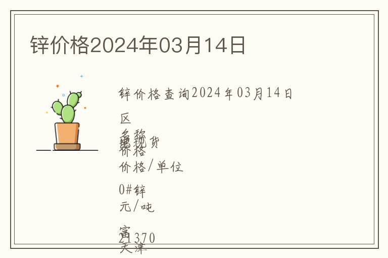 鋅價格2024年03月14日