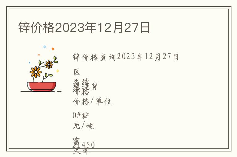 鋅價(jià)格2023年12月27日